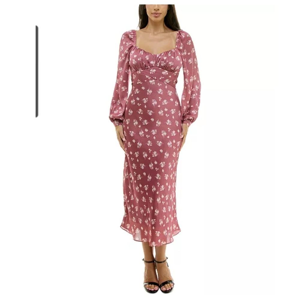 B Darlin
Juniors' Printed Scoop-Neck Long-Sleeve DressFloral Pink Dress SZ 9-10